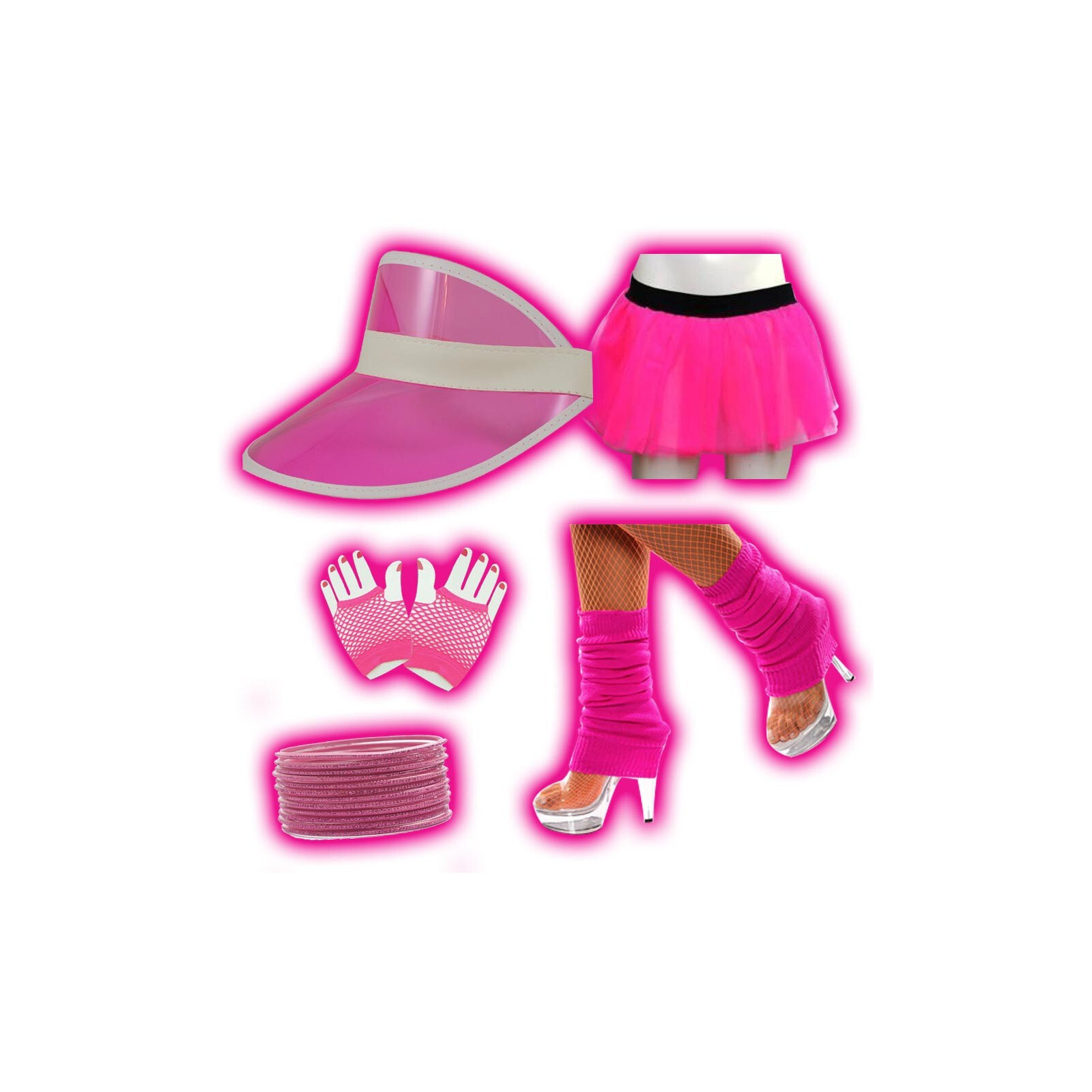 Bas Fluo Rose Années 80-90 - Accessoire Carnaval, Fête à Thème - Élastique Confortable