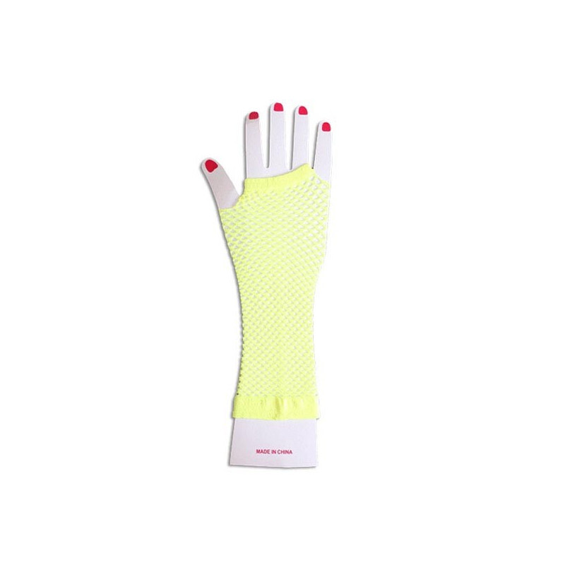 Mitaines longues à résilles jaune fluo