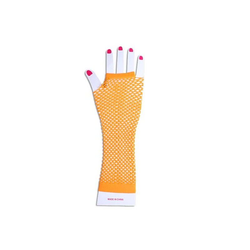 Mitaines longues à résilles orange fluo
