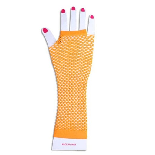 Mitaines longues à résilles orange fluo