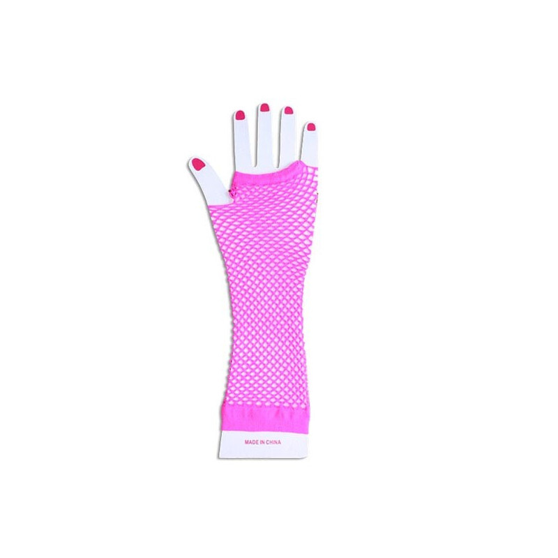 Mitaines longues à résilles rose fluo