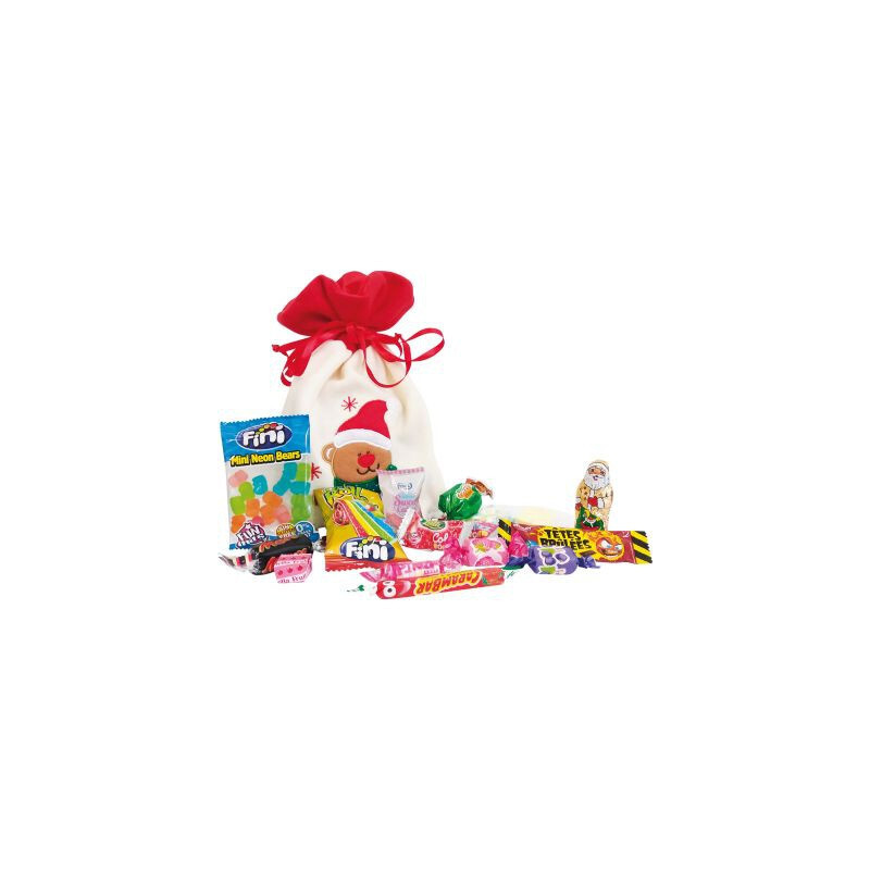 Pochon polaire garni de friandises de Noël