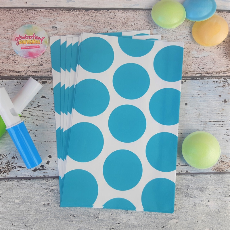 Sachet de bonbons rétro à pois bleu - Lot de 10