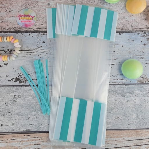 Sachets de bonbons rétro blanc et bleu à rayures