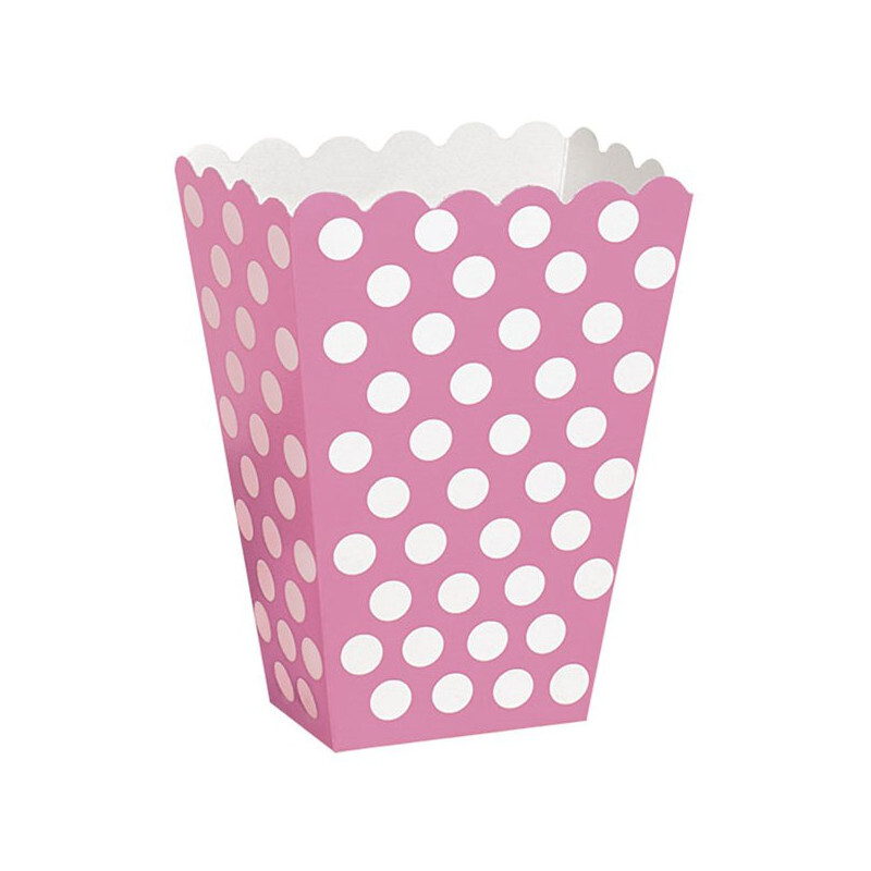 Boîte à pop corn rose à pois blancs - Lot de 8