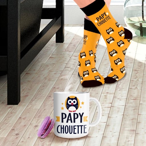 Coffret cadeau mug et chaussettes Papy Chouette - Cadeau Grand-Père