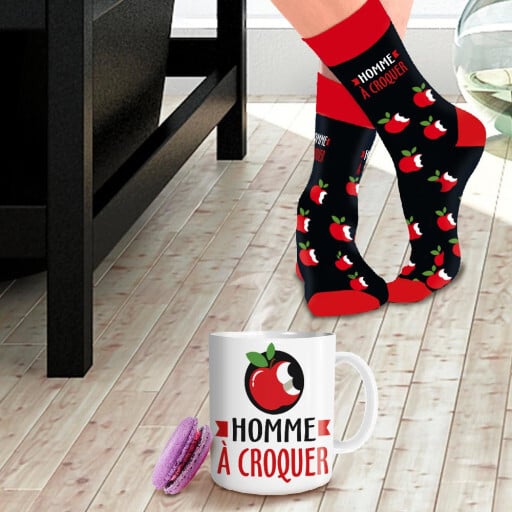 Coffret cadeau mug et chaussettes Homme à croquer