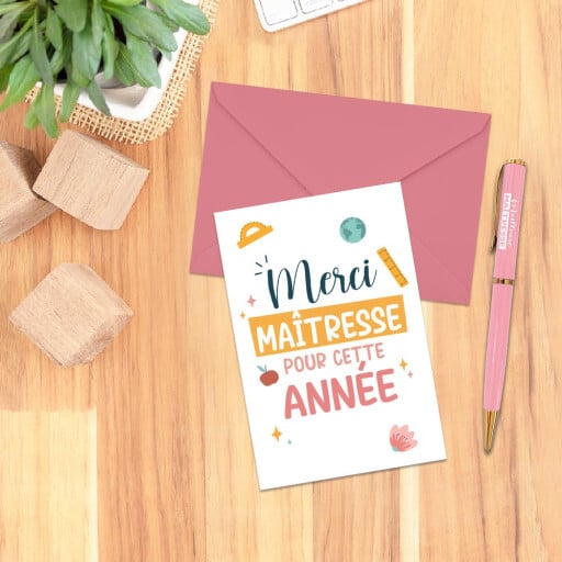 Carte et enveloppe cadeau - Merci Maîtresse
