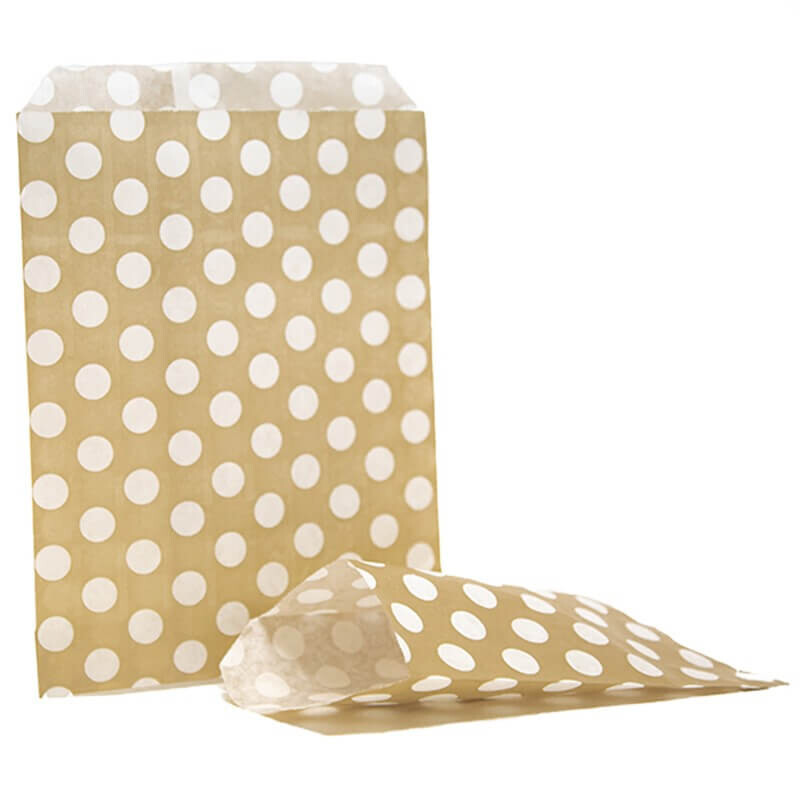 Sachet de bonbon rétro doré à pois blancs - Lot de 10