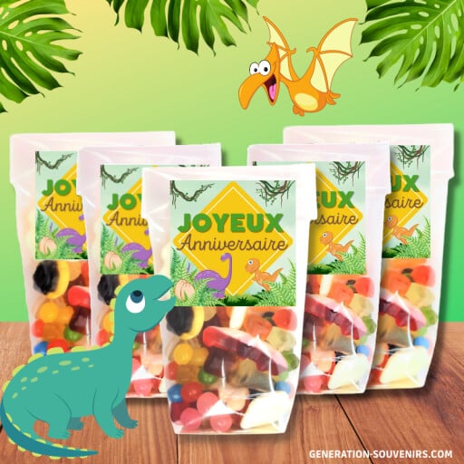 Sachet de bonbons anniversaire Haribo - Dinosaure - Lot de 5