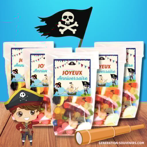 Sachet de bonbons anniversaire Haribo - Pirate - Lot de 5