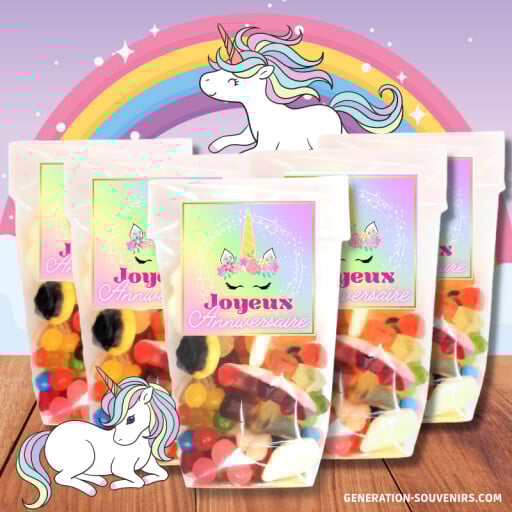 Sachet de bonbons anniversaire Haribo - Licorne - Lot de 5