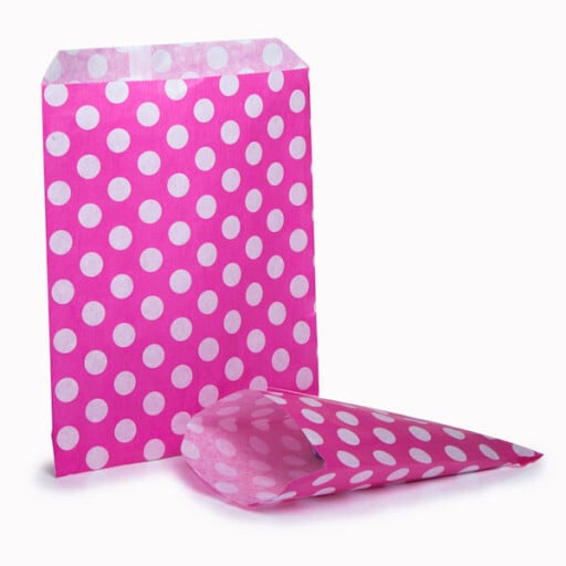 Sachet de bonbon rétro rose à pois blancs - Lot de 10
