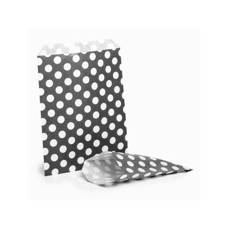 Sachet de bonbon rétro noir à pois blancs - Lot de 10
