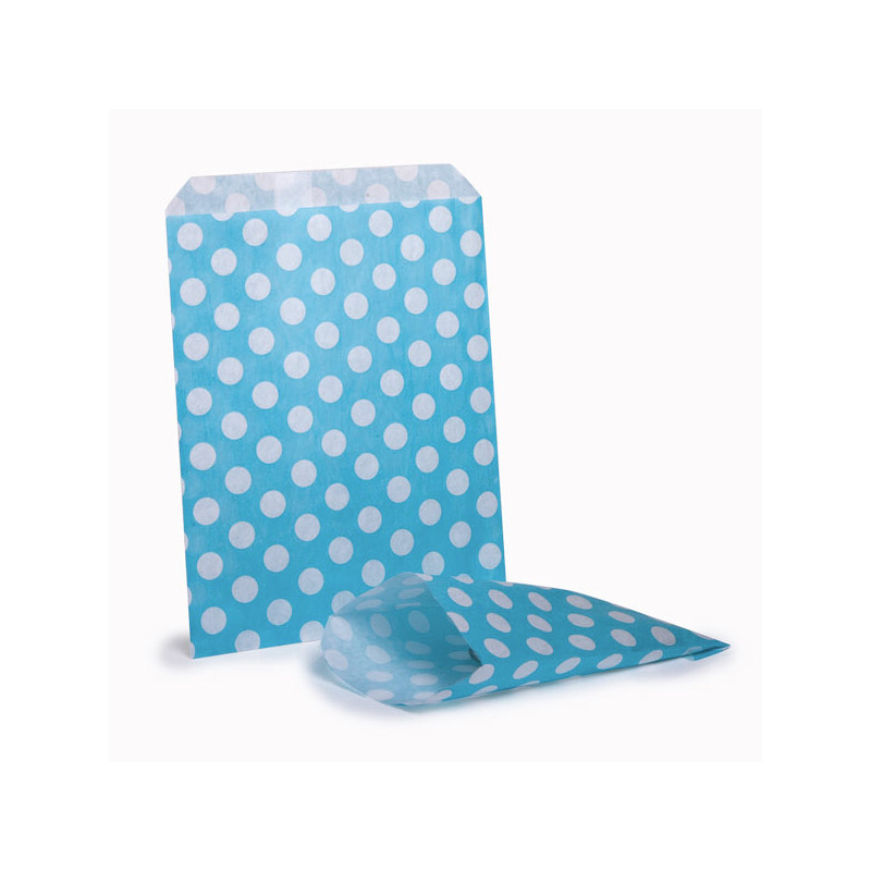 Sachet de bonbon rétro bleu ciel à pois blancs - Lot de 10