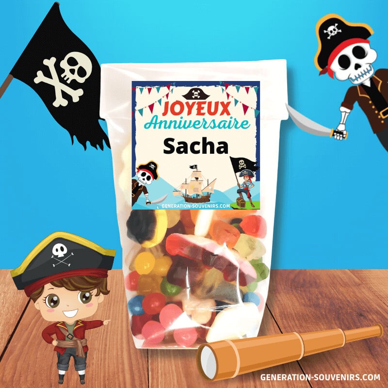 Sachet de bonbons anniversaire Haribo Pirate 150g Personnalisé