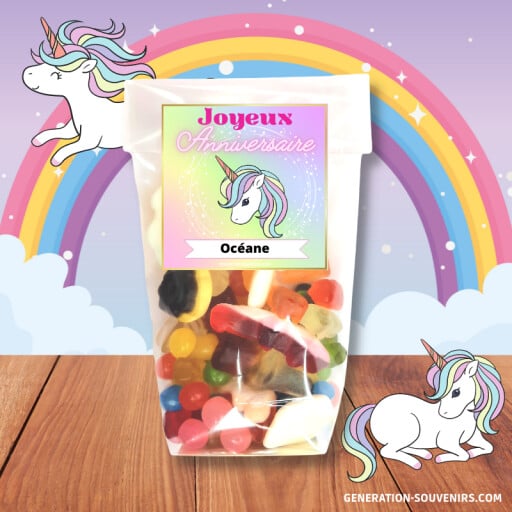 Sachet de bonbons anniversaire Haribo - Licorne - 150g - A personnaliser
