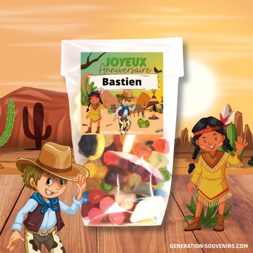 Sachet de bonbons anniversaire Haribo - Cowboy et indien - 150g - A personnaliser