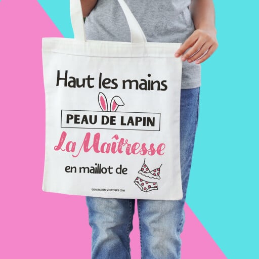 Sac cabas - Haut les mains peau de lapin la maîtresse en maillot de bain