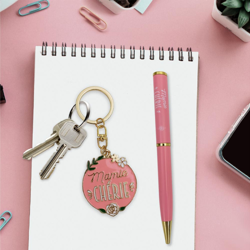 Coffret cadeau stylo et porte-clés Mamie chérie - Cadeau Grand-Mère