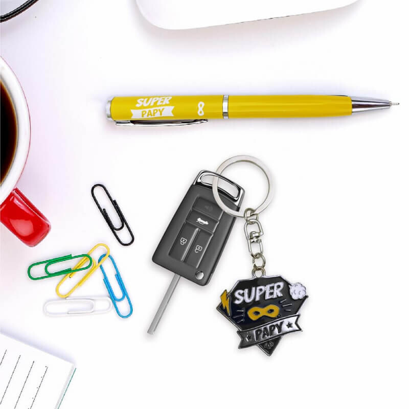 Coffret Cadeau Super Papy - Stylo Et Porte-clés Personnalisés - 9