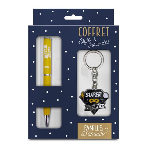 Coffret cadeau stylo et porte-clés Super papy - Cadeau Homme