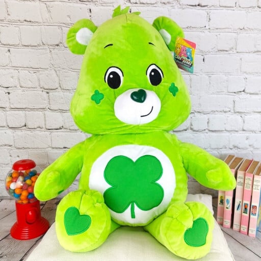Peluche géante Bisounours vert avec trèfle - Grosveinard - Touchanceux - 45 cm
