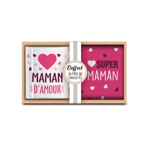 Coffret Cadeau Super Maman - Mug Céramique + Chaussettes Assorties - Idée Cadeau Originale