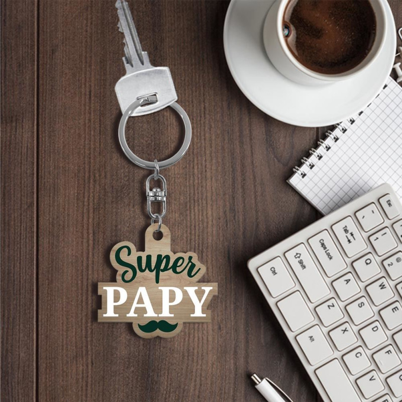 Porte-clés en bois Super Papy