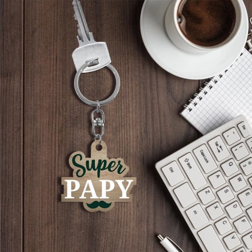 Porte-clés en bois Super Papy
