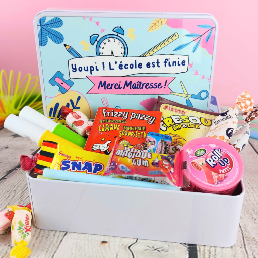 Boîte de bonbons rétro - Youpi l'école est finie - Merci Maîtresse