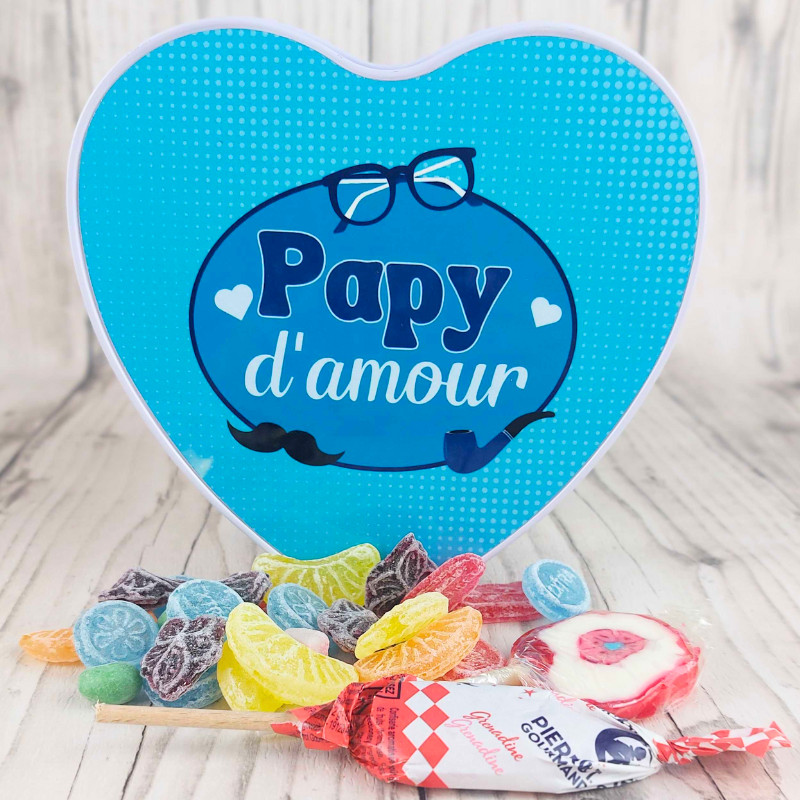 Coffret bonbons rétro coeur - Papy d'amour
