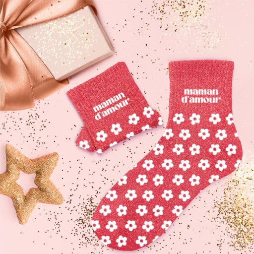 Chaussettes à paillettes Maman d'amour - Cadeau maman
