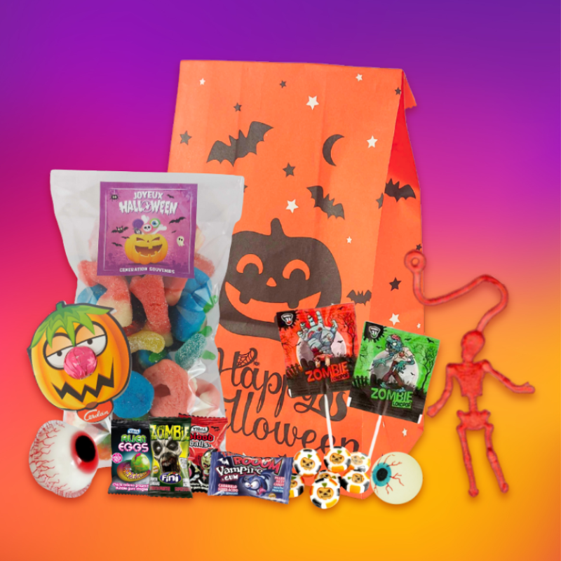 8 Sachets à Pop-corn Halloween - Boîtes En Papier Rose 6x6x14,8 Cm - Motifs Fantômes, Citrouilles, Chauves-souris