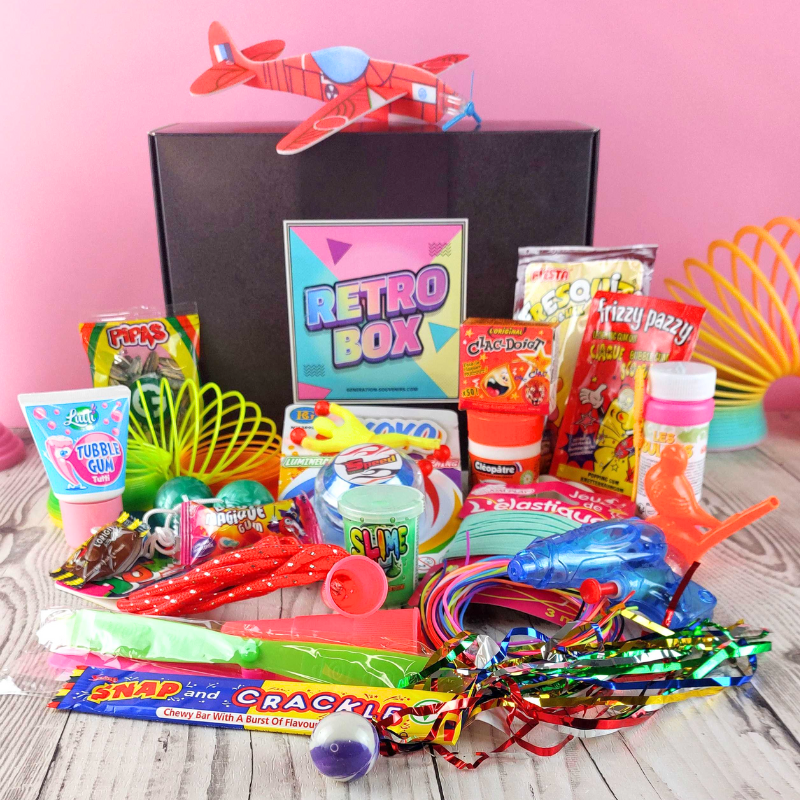 Coffret cadeau "Récré Box" - Jouets et bonbons rétro des années 80 et 90