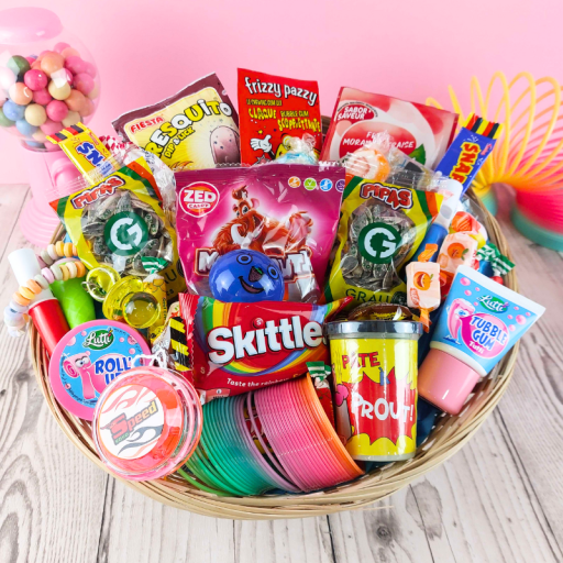 Maxi panier Retour en enfance - Bonbons et jouets rétro