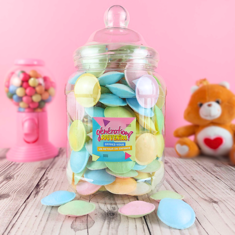 Bonbonnière en plastique remplie de bonbons soucoupes à la poudre - Grand modèle