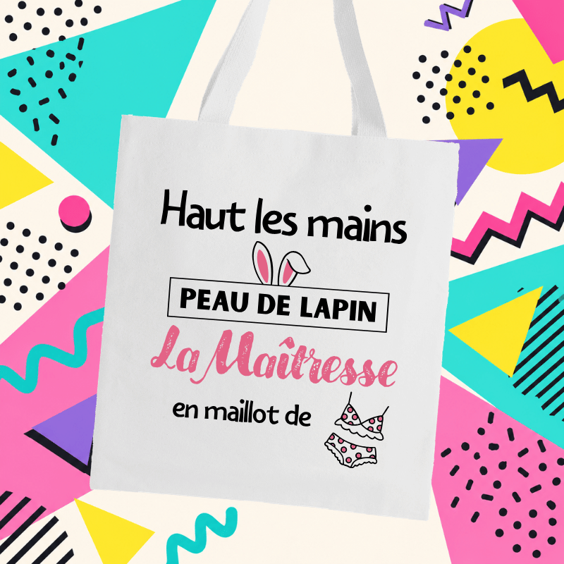 Sac cabas - Haut les mains peau de lapin la maîtresse en maillot de bain