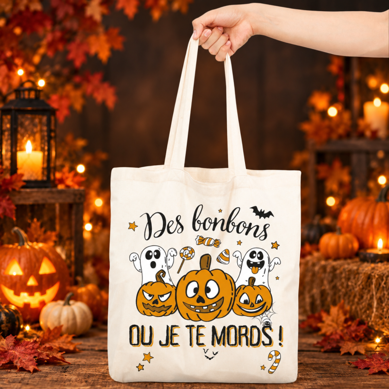 Sac cabas Halloween - Des bonbons ou je te mords