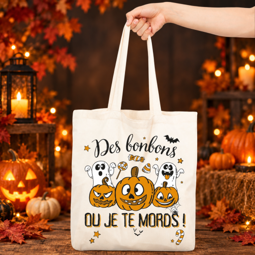 Sac cabas Halloween - Des bonbons ou je te mords