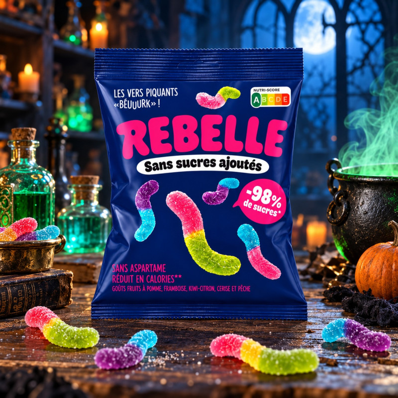Bonbons vers acides Halloween sans sucres ajoutés